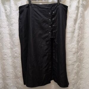 Hot Topic Black Lace Up Grommet Midi Skirt Womens Plus Size 3 Elastic Waist Slit